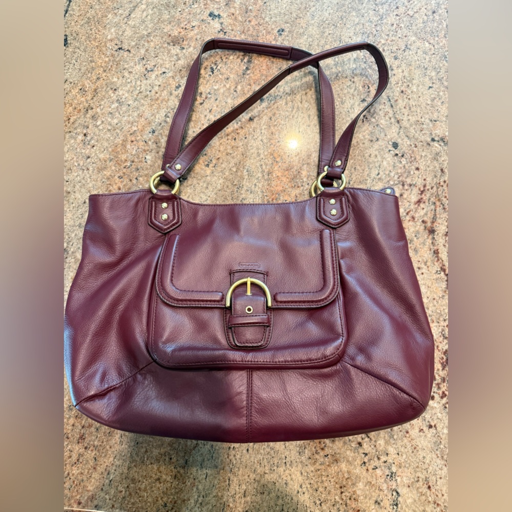 Coach Campbell Women’s Leather Shoulder Bag - Burgundy 16” x 11” (body)-NEW